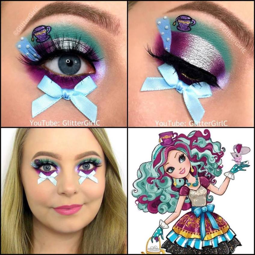Ever After High Madeline Hatter makeup look collage | GlitterGirlC